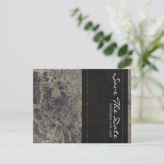 Glam Marble Granite Shimmer Elegant Save the Date Aankondigingskaart (Staand voorkant)