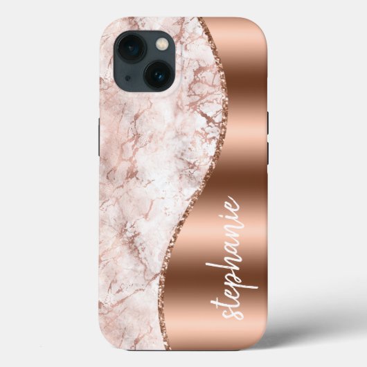 Glam Marble Pink Rose Gold Metallic Name Case-Mate iPhone Case (Achterkant)