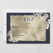 Glam marine blauw goud wit orchidee bloem RSVP Kaart (Voorkant)