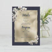 Glam marine blauw goud wit orchidee Details Progra Kaart (Staand voorkant)