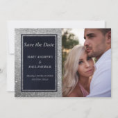 Glam marine blauw zilver glitter foto Save The Dat Save The Date (Voorkant)