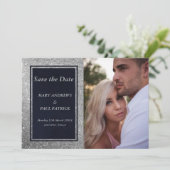 Glam marine blauw zilver glitter foto Save The Dat Save The Date (Staand voorkant)