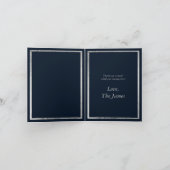 Glam marineblauw zilveren glitter druppels 50e ver bedankkaart (Binnen)