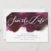 Glam Maroon en Gold Glitter Save The Date (Voorkant)