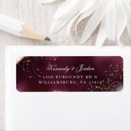Glam Maroon en Gouden Bruiloft Retouradres Etiket