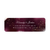 Glam Maroon en Gouden Bruiloft Retouradres Etiket (Voorkant)