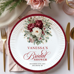 Glam Marsala Bloem Goud Bruiloft Feest Papieren Bo Bordje