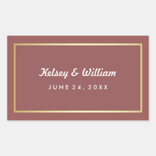 Glam Marsala en Gouden Bruiloft Waterfles Wrapper Rechthoekige Sticker