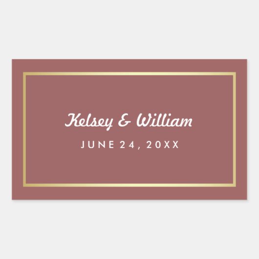 Glam Marsala en Gouden Bruiloft Waterfles Wrapper Rechthoekige Sticker (Voorkant)