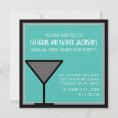 Glam Martini New Year's Invite, Blauwgroen Kaart (Voorkant)