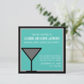 Glam Martini New Year's Invite, Blauwgroen Kaart (Staand voorkant)