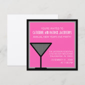 Glam Martini New Year's Invite, Pink Kaart (Voorkant / Achterkant)