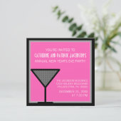 Glam Martini New Year's Invite, Pink Kaart (Staand voorkant)