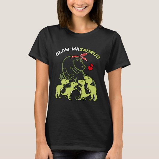 Glam-Masaurus Glam-Ma 4 Kinder Dinosaurus Moederda T-shirt (Voorkant)
