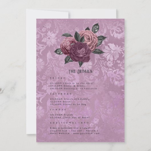  Glam Mauve Floral Gothic Bachelorette Kaart (Achterkant)