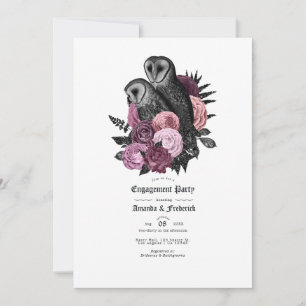 Glam Mauve Owls Gothic Engagement Party Kaart