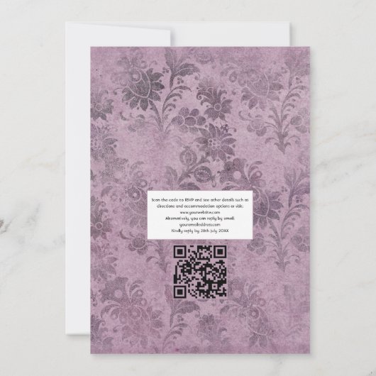 Glam Mauve Owls Gothic Wedding QR Code Kaart (Achterkant)