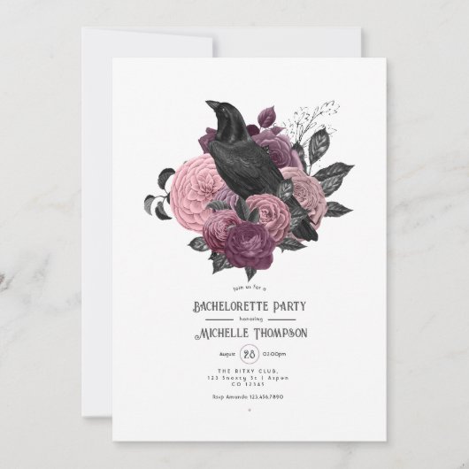  Glam Mauve Raven Gothic Bachelorette Party Kaart (Voorkant)