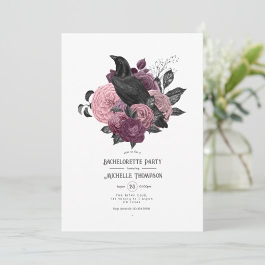  Glam Mauve Raven Gothic Bachelorette Party Kaart (Staand voorkant)