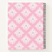 Glam Mauve Roze Bow Diamonds Wit Damast Notitieboek (Achterkant)