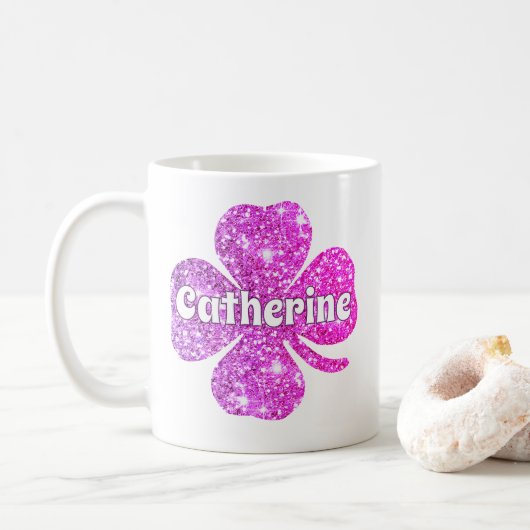 Glam meisjesachtig hete roze glitters vierbladige  koffiemok (Met donut)