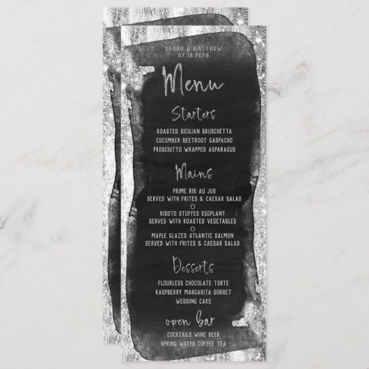 Glam-menu voor zwarte en zilverscript menu (Voorkant / Achterkant)