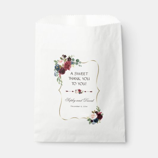 Glam Merlot Navy Blue Floral Wedding DANK JE Bedankzakje (Voorkant)