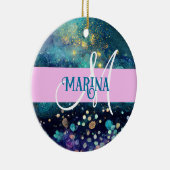 Glam Mermaid Aqua Gold Glitter Sparkles Monogram Keramisch Ornament (Rechts)