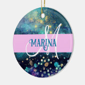 Glam Mermaid Aqua Gold Glitter Sparkles Monogram Keramisch Ornament (Links)