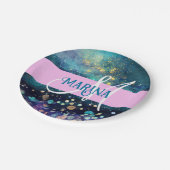 Glam Mermaid Aqua Gold Glitter Sparkles Monogram Papieren Bordje (Gekanteld)