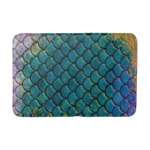 Glam Mermaid Fish Scales Blauwgroen Paars Gold Spa Badmat