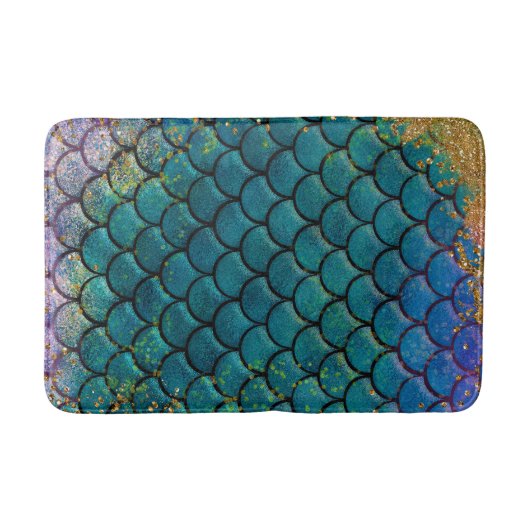 Glam Mermaid Fish Scales Blauwgroen Paars Gold Spa Badmat (Voorkant)
