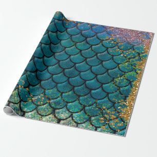 Glam Mermaid Fish Scales Blauwgroen Paars Gold Spa Cadeaupapier