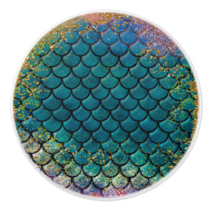 Glam Mermaid Fish Scales Blauwgroen Paars Gold Spa Keramische Knop
