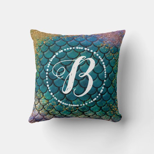 Glam Mermaid Fish Scales Blauwgroen Paars Gold Spa Kussen (Achterkant)