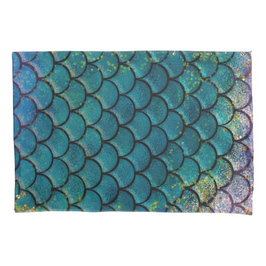 Glam Mermaid Fish Scales Blauwgroen Paars Gold Spa Kussensloop (Voorkant)