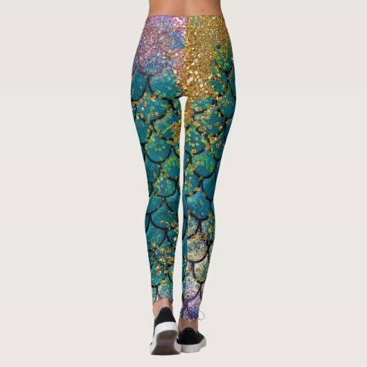 Glam Mermaid Fish Scales Blauwgroen Paars Gold Spa Leggings (Achterkant)