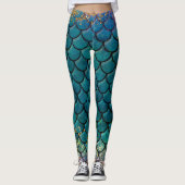 Glam Mermaid Fish Scales Blauwgroen Paars Gold Spa Leggings (Voorkant)
