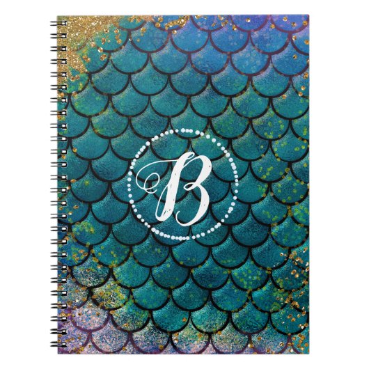 Glam Mermaid Fish Scales Blauwgroen Paars Gold Spa Notitieboek (Voorkant)