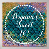 Glam Mermaid Fish Scales Blauwgroen Paars Gold Spa Poster (Voorkant)