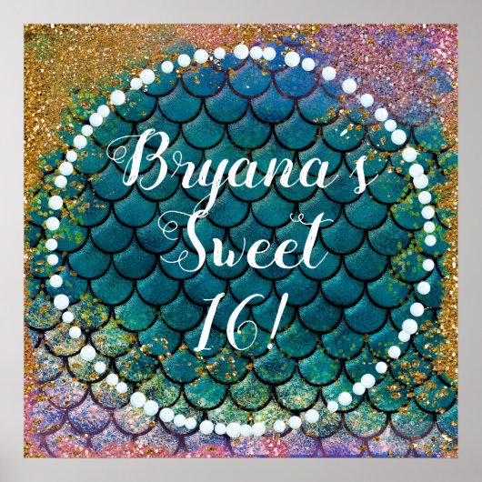 Glam Mermaid Fish Scales Blauwgroen Paars Gold Spa Poster (Voorkant)