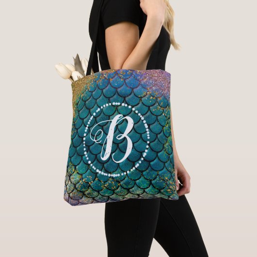 Glam Mermaid Fish Scales Blauwgroen Paars Gold Spa Tote Bag (Dichtbij)