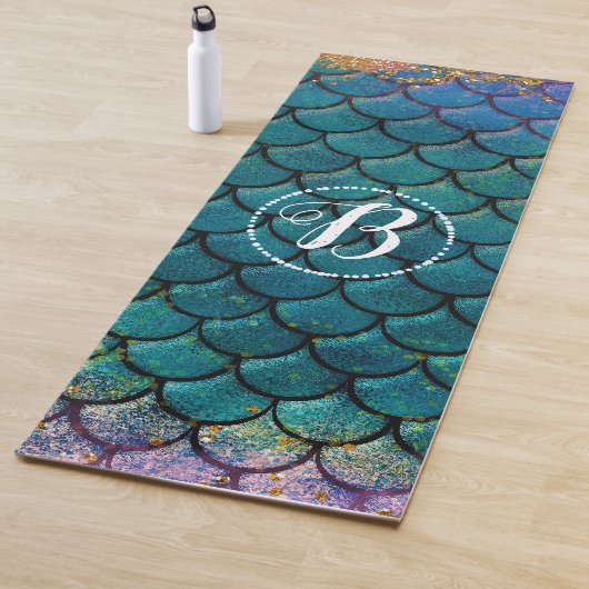 Glam Mermaid Fish Scales Blauwgroen Paars Gold Spa Yogamat (In situ)