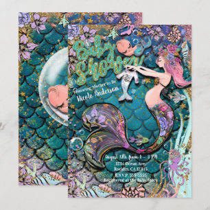 Glam Mermaid Gold Glitter Boys Baby shower Kaart