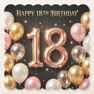 Glam Metallic Ballon Gelukkige 18e Verjaardag Ontw Kartonnen Onderzetters