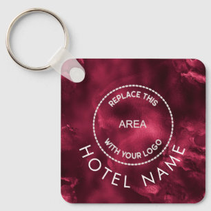 Glam Metallic Burgundy Hotel Logo Qr Code Name Sleutelhanger