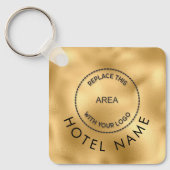 Glam Metallic Gold Hotel Logo Qr Code Name Sleutelhanger (Voorkant)