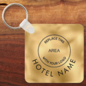 Glam Metallic Gold Hotel Logo Qr Code Name Sleutelhanger (Voorkant)