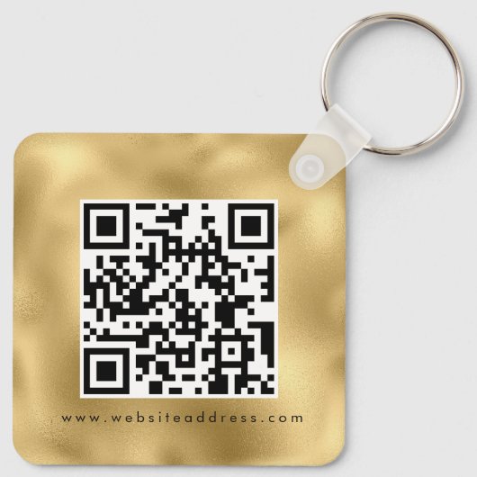 Glam Metallic Gold Hotel Logo Qr Code Name Sleutelhanger (Achterkant)
