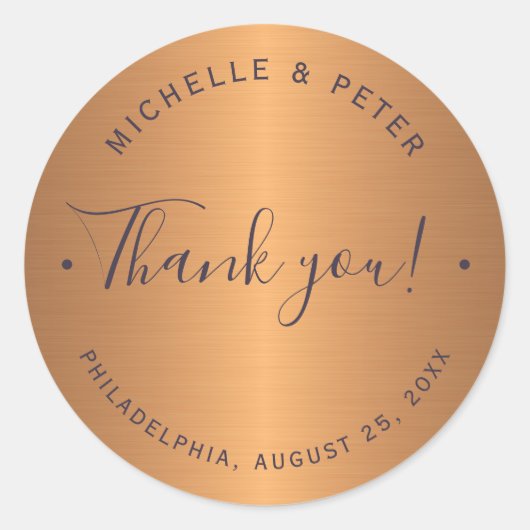 Glam metallic koper gouden bruiloft dank u ronde sticker (Voorkant)